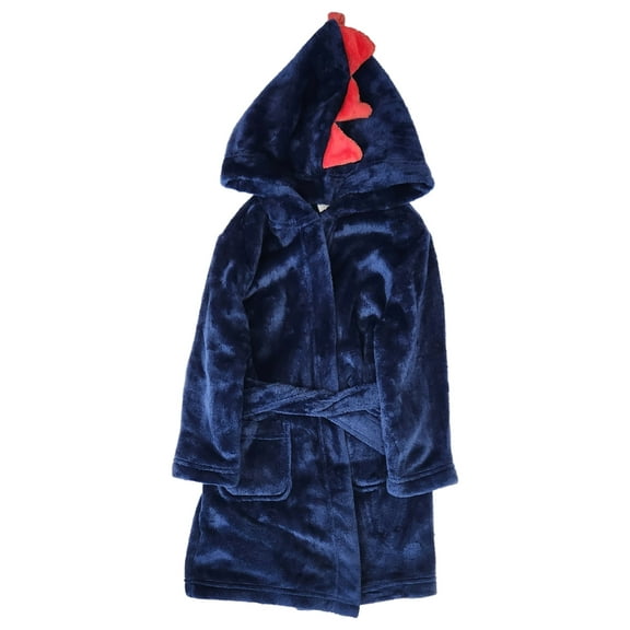 Boys Blue & Red Dinosaur Fleece Bath Robe House Coat With Pockets 3T