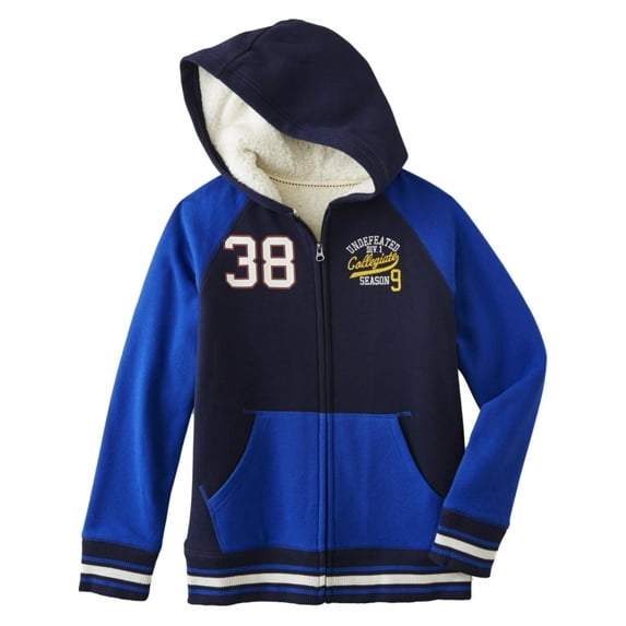 Boys Blue Undefeated Sports Sherpa Line Zip Front Hoodie Sweatshirt Jacket Large