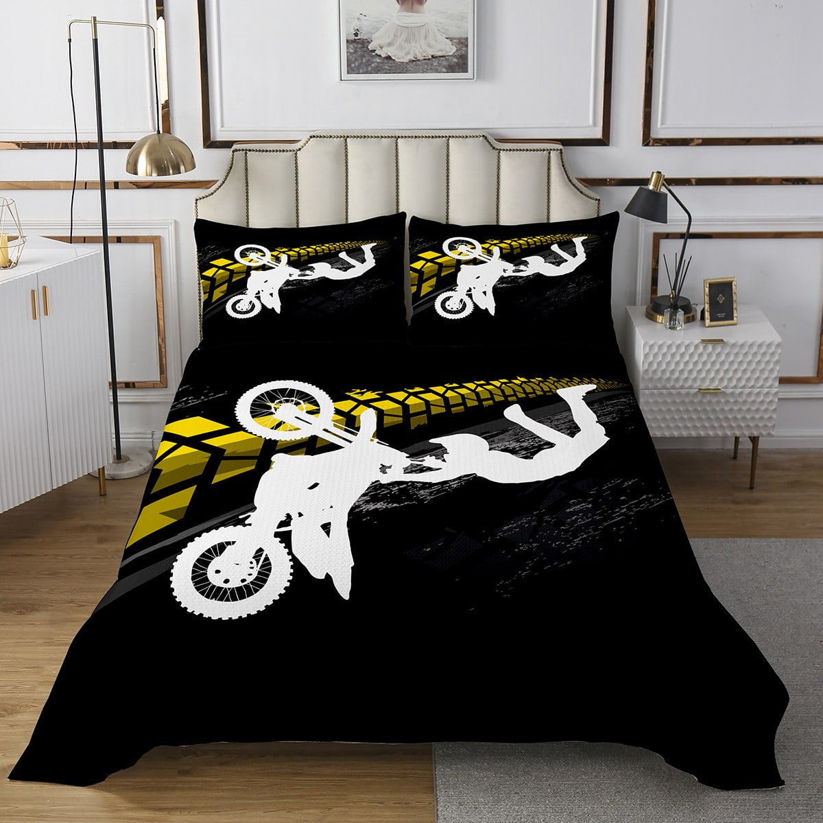Boys Bmx Quilt Set Motorcross Dirt Bike Queen Bedspread Set for Kids ...
