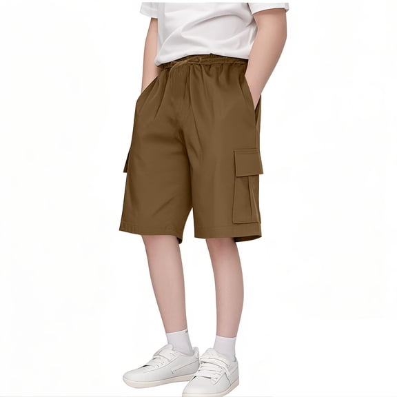 Boys Board Cargo Shorts 3-14T Pull-On Wide Leg School Uniform Shorts Loose Drawstring Twill Shorts 7T