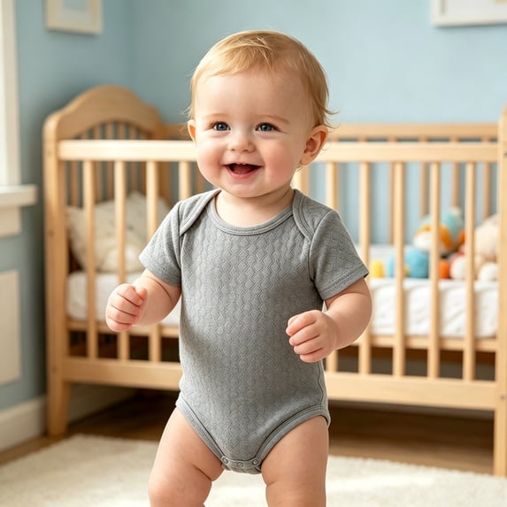 Boys Bodysuits Honeycomb Breathable Soft European Style Short Sleeve Envelope Neck Baby Romper