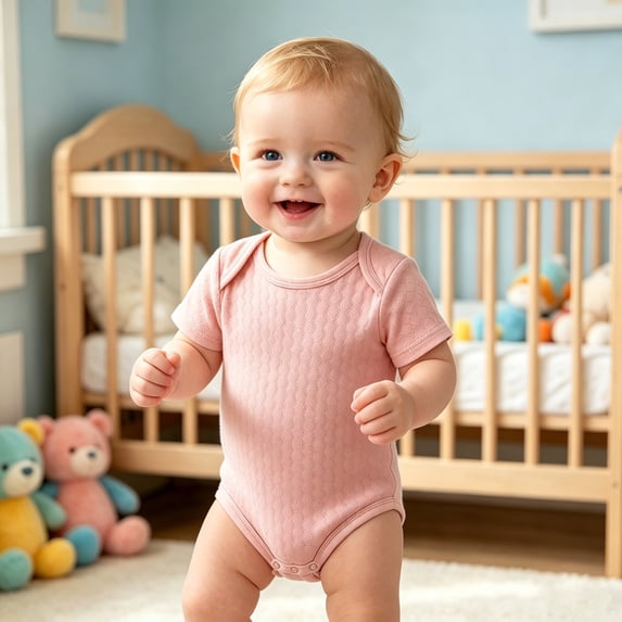 Boys Bodysuits Honeycomb Breathable Soft European Style Short Sleeve Envelope Neck Baby Romper