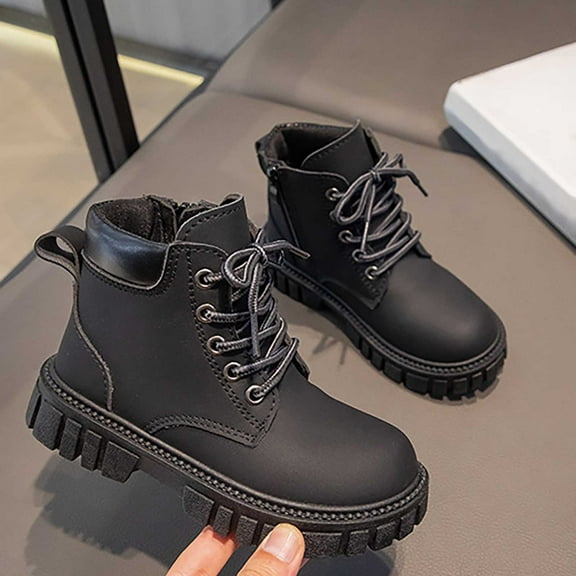 Boys Boots,Girls Boots Autumn Winter Stylish Leather Work for Children Casual Ankle Booties for Everyday,White Boots for Girls,02 Black,4-4.5 Years
