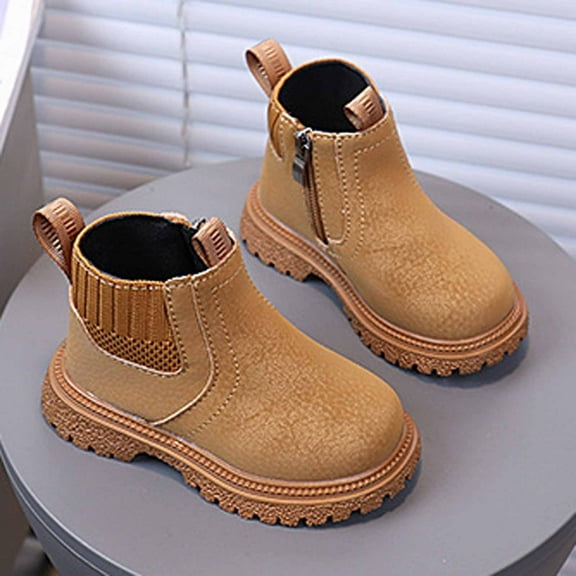 Boys Boots,Girls Boots Stylish Soft Sole Short Leather for Children Comfortable Booties for Everyday,Wide Calf Knee High Boots,07 Yellow,4-4.5 Years