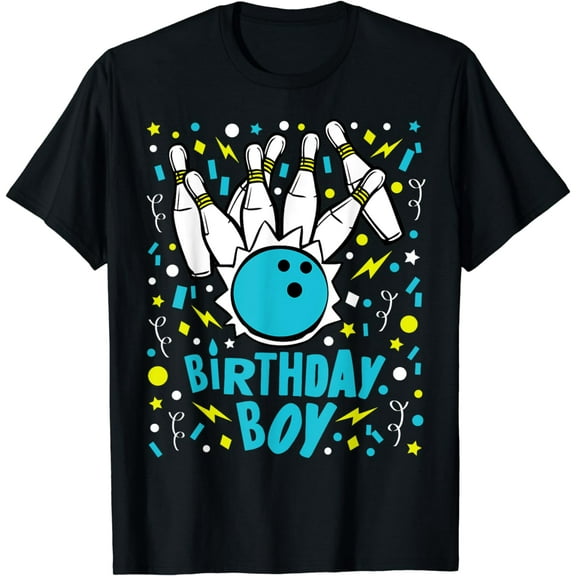 Boys Bowling Party Birthday Boy Kids Pins Bowler Gift T-Shirt