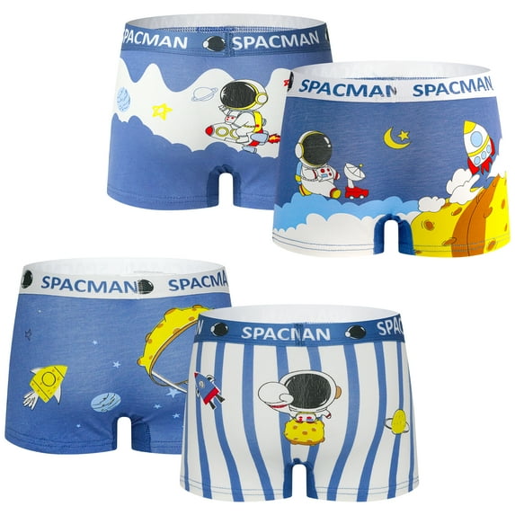 Boys' Boxer Briefs, 4 Pairs of Cotton Cartoon Pattern Briefs for Boys 2-12 Years Old