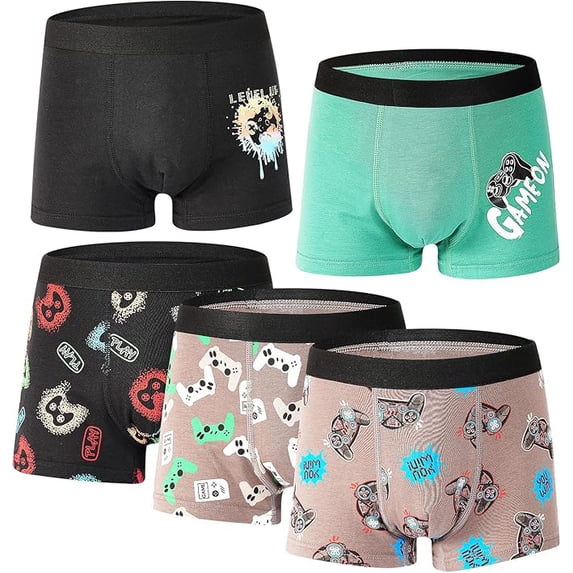 Boys Boxer Briefs 5 Pack, Kids Youth Underwear for 8-14 Years Teen Big Kids Soft Breathable Boxer Shorts Underpants