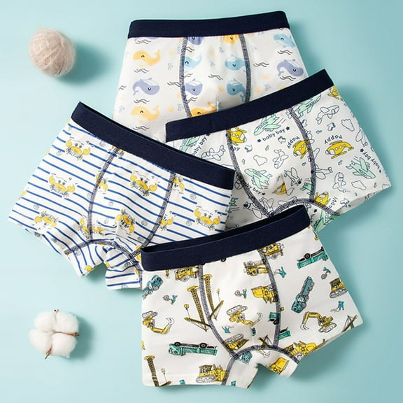 Boys' Boxer Briefs Cartoon Dinosaur Car Boys Briefs For Kids Comfortable Breathable Soft Elastic Waistband Boyshorts Underwear, 4 Pack, 4-14 Years