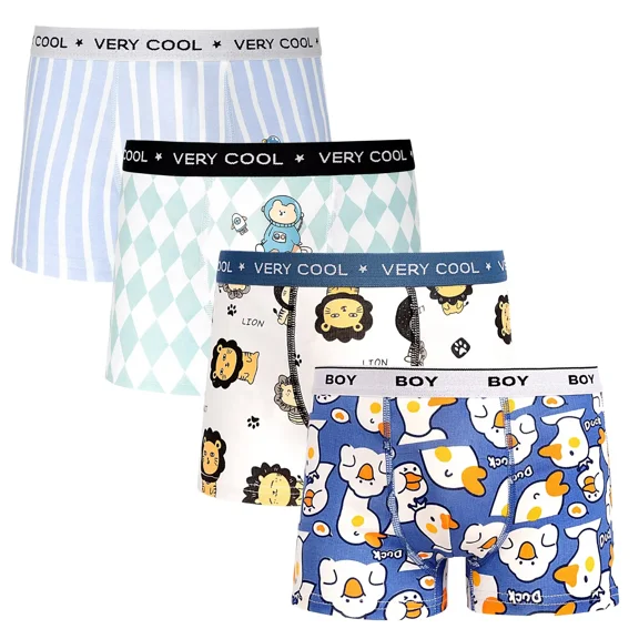 Boys Boxer Briefs, Toddler Kids Cotton Underwear Dinosaur Printed Shorts Set 2-10 Years, 4 Pack