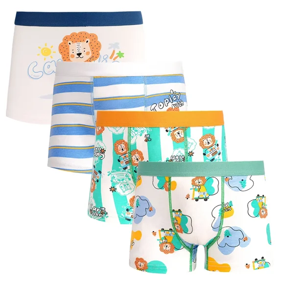 Boys Boxer Briefs, Toddler Kids Cotton Underwear Dinosaur Printed Shorts Set 2-10 Years, 4 Pack