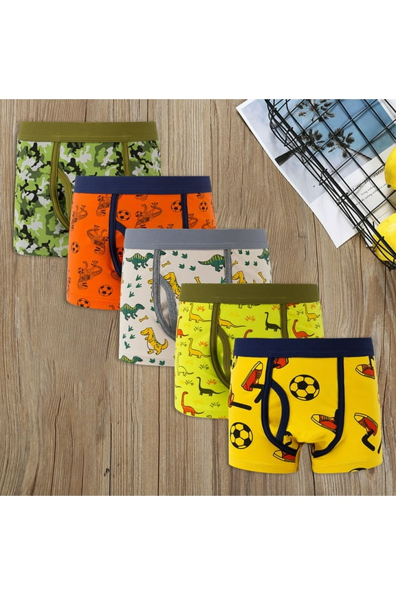 Boys Boxer Shorts- Pack of 5 Soft and Comfortable Dinosaur Underwear with Colorful Dino Designs for Kids 2-8 Years Old