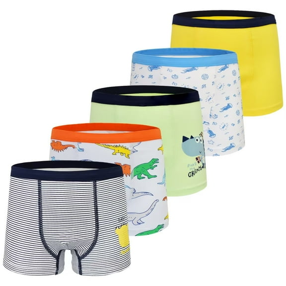Boys Boxer Shorts- Pack of 5 Soft and Comfortable Dinosaur Underwear with Fun Colorful Dino Designs for Kids 2-8 Years Old