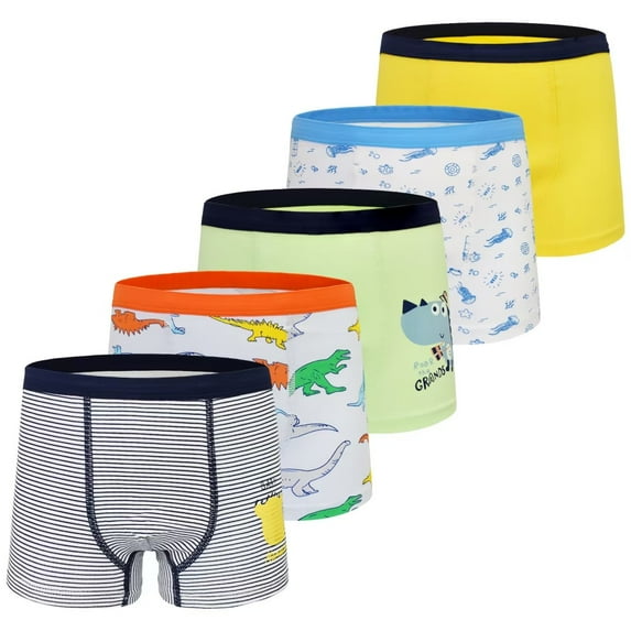 Boys Boxer Shorts- Pack of 5 Soft and Comfortable Dinosaur Underwear with Fun Colorful Dino Designs for Kids 2-8 Years Old