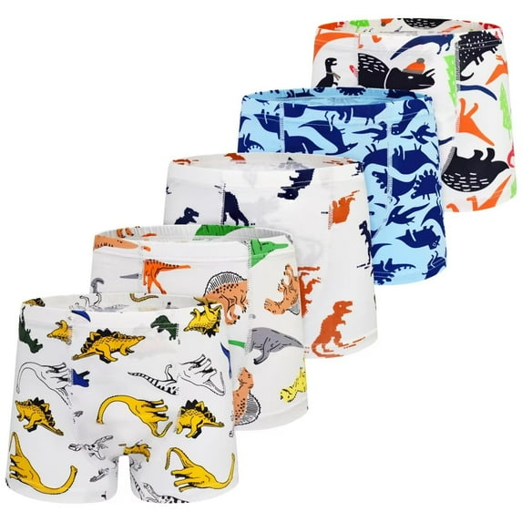 Boys Boxer Shorts- Pack of 5 Soft and Comfortable Dinosaur Underwear with Fun Colorful Dino Designs for Kids 2-8 Years Old