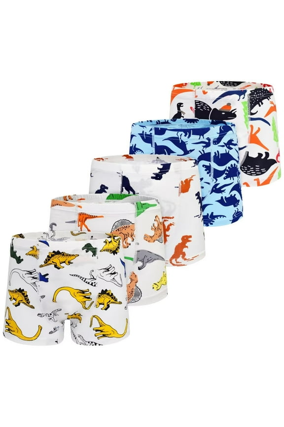 Boys Boxer Shorts- Pack of 5 Soft and Comfortable Dinosaur Underwear with Fun Colorful Dino Designs for Kids 2-8 Years Old