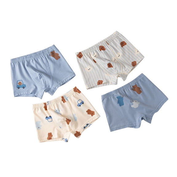 Boys Boxers Briefs 4 Piece Cute Fashion Printed Comfort Cotton Underwear Panties Stretch Toddler Undies, Navy, 5 Years