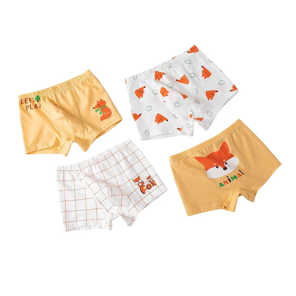 Boys Boxers Briefs 4 Piece Cute Fashion Printed Comfort Cotton Underwear Panties Stretch Toddler Undies, Orange, 7 Years