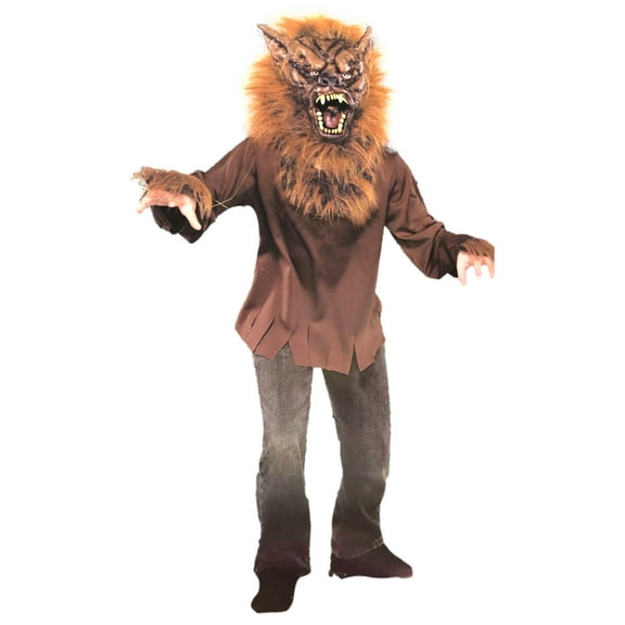 Boys Brown Werewolf Halloween Costume Wolf Mask & Shirt Set Medium (8)