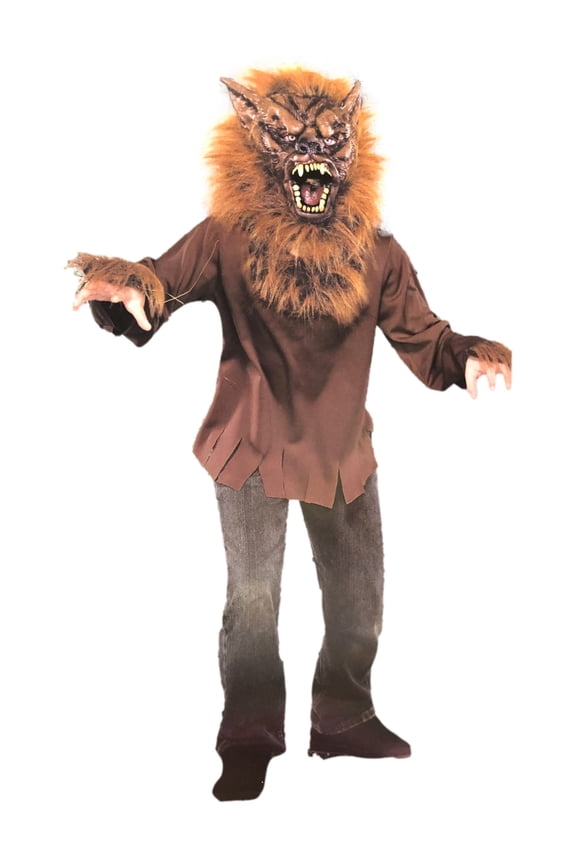 Boys Brown Werewolf Halloween Costume Wolf Mask & Shirt Set Medium (8)