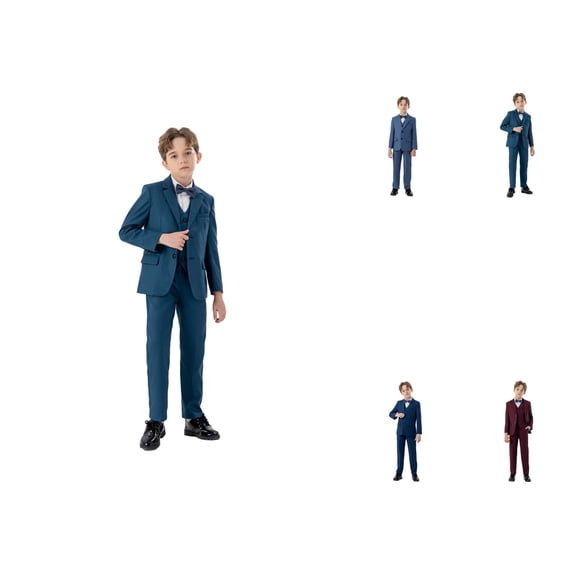 Boys Business Suit 4-Piece Tuxedo Set with Vest, Bowtie, Jacket & Pants – Formal Kids Outfit for Toddlers, Wedding Ring Bearer, and Special Occasions