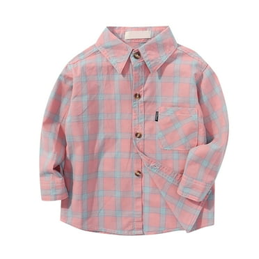 Boys Button Down Shirt Flannel Jacket Women Girls Cute Flannel Plaid Button Down Top with Pockets Long Sleeve Jacket Light Pink 5-6 Years