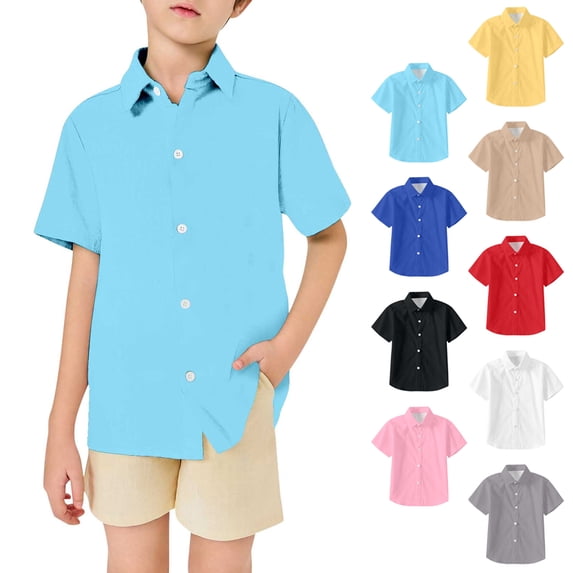 Boys Button Down Shirt Kids Short Sleeve Dress Shirts School Uniform Shirts, Size 3T-13Y