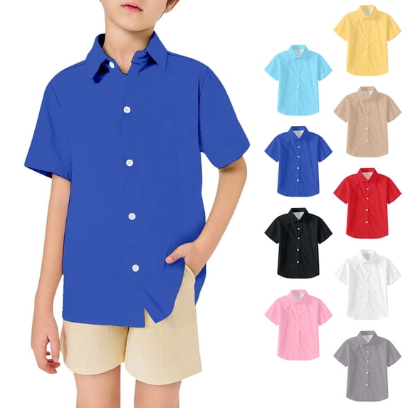 Boys Button Down Shirt Kids Short Sleeve Dress Shirts School Uniform Shirts, Size 3T-13Y
