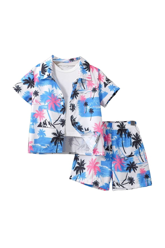 Boys Button Down Shirt Little Boys Clothes Boys Beach Going Out Sets - Hawaiian Button Down Shirt + Shorts 2 Piece Summer Outfit 3-7T
