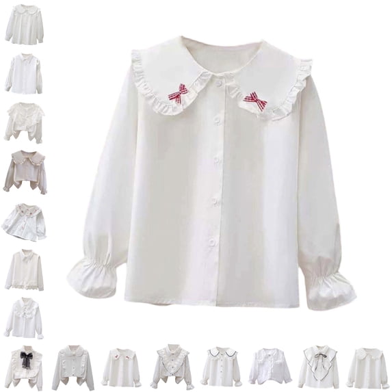 Boys Button Down Shirt Peter Pan Collar Dress Shirt School Shirts for Boys Spring Fall Clothes 9-10 Years