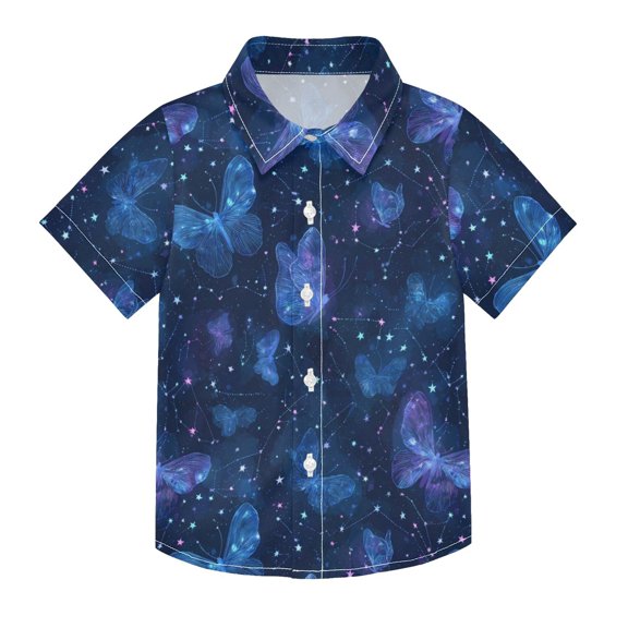 Boys Button-Down Shirt Short Sleeve Shirt Tops for 3Y Butterflies and Stars Pattern