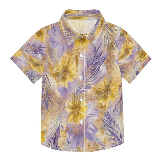 Boys Button-Down Shirt Short Sleeve Shirt Tops for 3Y Yellow and Lavender Flowers