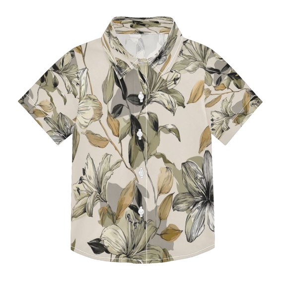 Boys Button-Down Shirt Short Sleeve Shirt Tops for 4Y Lily Motifs Pattern