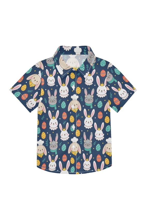 Boys Button-Down Shirt Short Sleeve Shirt Tops for 5-6Y Easter Bunnies and Decorated Eggs