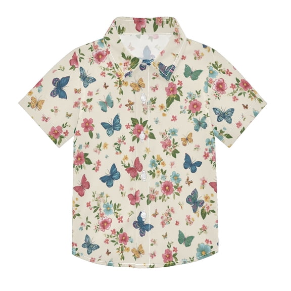 Boys Button-Down Shirt Short Sleeve Shirt Tops for 7-8Y Butterflies and Pastel Flowers