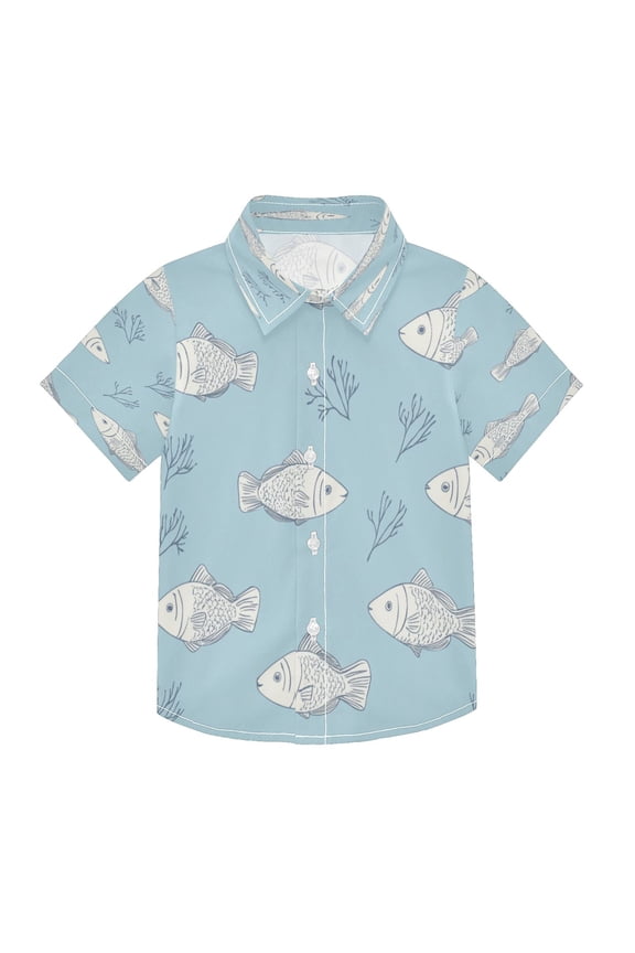 Boys Button-Down Shirt Short Sleeve Shirt Tops for 7-8Y Cute Fish Pattern