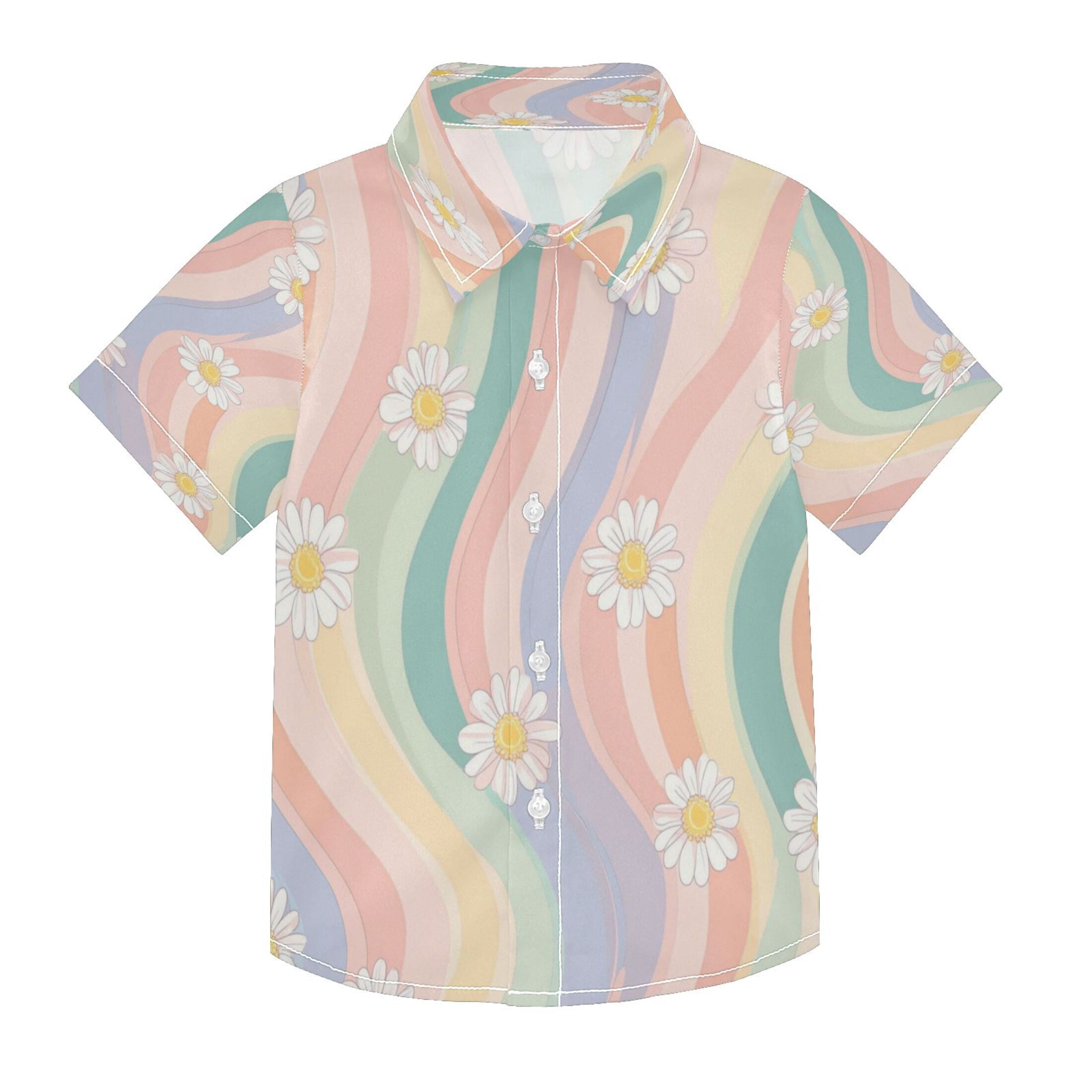 Boys Button-Down Shirt Short Sleeve Shirt Tops for 7-8Y Pastel Rainbow ...