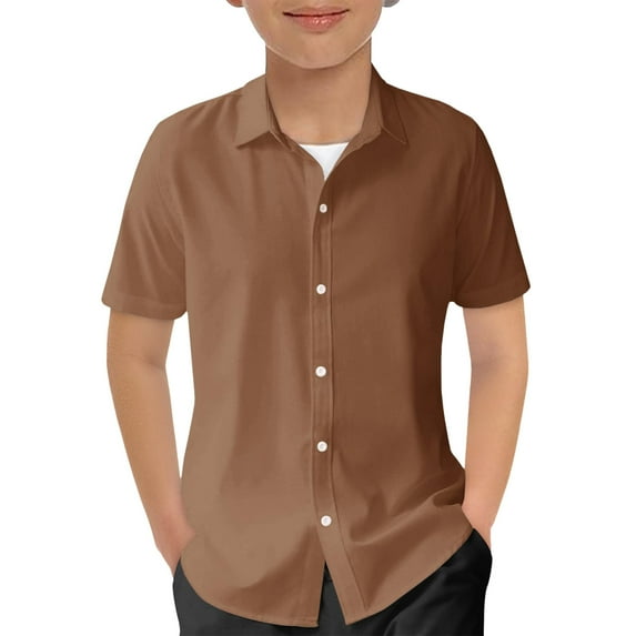 Boys' Button Down Shirts Girls Brown Button Down Shirt Boys Formal Shirt Boy Uniform Shirts Boys Girls Fashion