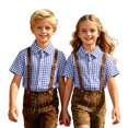 thumbnail image 1 of Boys Button Down Shirts Checked Short Sleeve Collared Shirt With Print Comfortable Classic Boys Daily Wear Casual Tops, 1 of 6