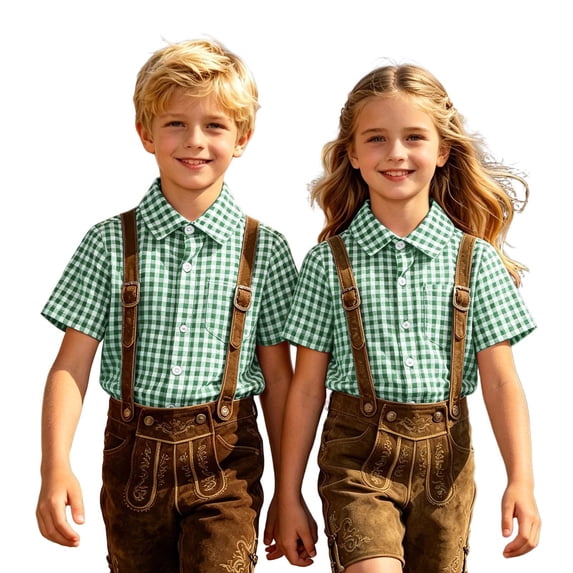 Boys Button Down Shirts Checked Short Sleeve Collared Shirt With Print Comfortable Classic Boys Daily Wear Casual Tops