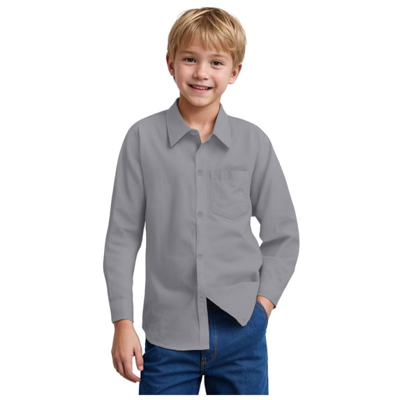 Boys' Button-Down Shirts Classic Collared T Shirt Solid Color Top with Chest Pocket 5-14T