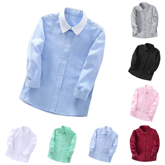 Boys' Button-Down Shirts Classic Dress Shirts Girls Uniform Fall Clothes 15-16 Years