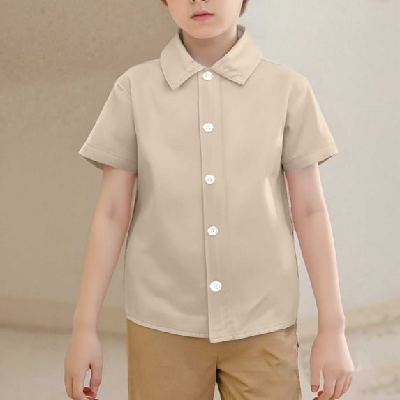 Boys' Button Down Shirts Girls Beige Button Down Shirt Boys Formal Outfit 100 Days Of School Shirts 18-24 Months Summer Clothes