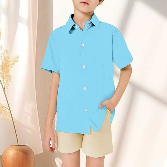 Boys' Button Down Shirts Girls Sky Blue Shirt Dress Shirt Boys Formal Shirt Uniform Shirts For Girls 12-13 Years Summer Clothes