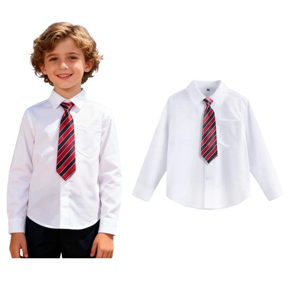 Boys' Button Down Shirts Graduation Shirts Long Sleeve Shirt Uniforms for Boys 4-5 Years
