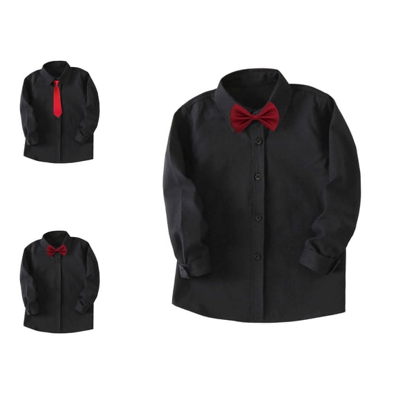 Boys' Button-Down Shirts Long Sleeve Dress Shirts with Tie Girls Uniform Shirt Summer Tee 6-7 Years