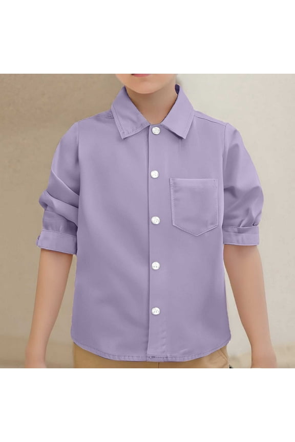 Boys Button Down Shirts Long Sleeve Purple Shirt Graduation Shirts Girls School Uniform Shirts 8-9 Years Summer&nbsp;Clothes