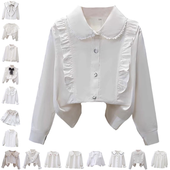 Boys Button Down Shirts Peter Pan Collar Dress Shirt School Uniform for Girls Summer Tops 15-16 Years