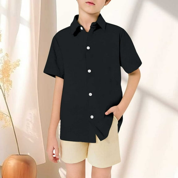Boys' Button Down Shirts Short Sleeve Black Shirt Graduation Shirts Boy Shirts Size 6-7 Years Summer Clothes