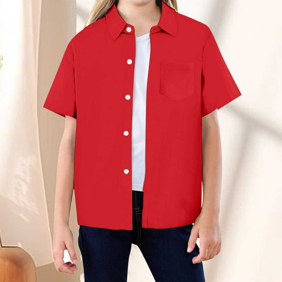 Boys Button Down Shirts Girls Red Shirt Dress Shirt Boys Formal Shirt Uniforms For Boys 5-6 Years Summer Clothes