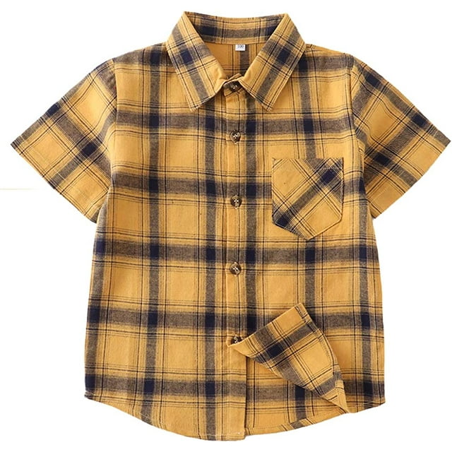 Boys Button Down Short Sleeve Shirts Toddler Buffalo Plaid Shirt with